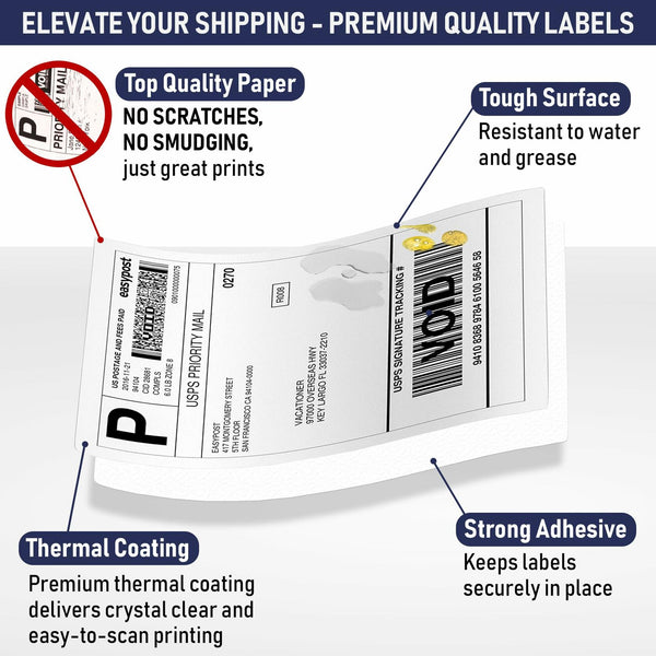 Shipping Labels Compatible with Dymo LabelWriter 4XL 1744907-4x6 Thermal Postage Labels, Water & Grease Resistant, Strong Adhesive, Perforated, BPA Free, 220 per Roll (2 Roll + Holder)