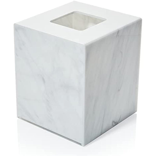Acrylic Tissue Box Holder, Square Tissue Box Dispenser for Facial Tissue, Napkins, Dryer Sheets. Perfect for Bathroom, Desks, Countertop, Vanity, Bedroom Dressers, Night Stands (Square, Marble)