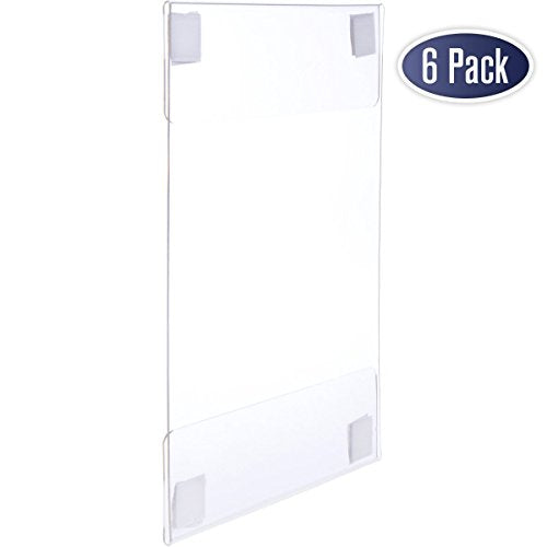 Acrylic Sign Holder with Hook and Loop Adhesive, 8.5 x 11 inches - Portrait or 11 x 8.5 inches - Landscape, Clear Wall Mount Frame, Perfect for home, office, store, restaurant (6 Pack)