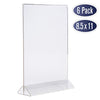 Acrylic Sign Holder 8.5 x 11 - T Shape Menu Holder with Easy Bottom Loading Design, 8.5x11 Plastic Sign Holder for Signs, Brochure, Flyer, Menu, Display, and More. Double Sided Display Stands (6 Pack)