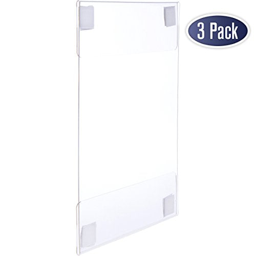 Acrylic Sign Holder with Hook and Loop Adhesive, 8.5 x 11 inches - Portrait or 11 x 8.5 inches - Landscape, Clear Wall Mount Frame, Perfect for home, office, store, restaurant (3 Pack)