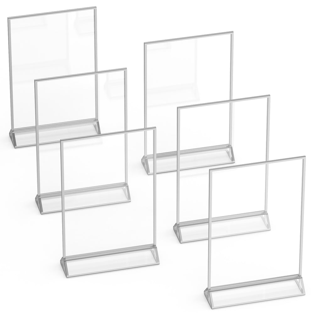 Silver Picture Frames Double Sided - 6 Pack - 4x6 Acrylic Silver Table Number Holders, Clear Easel Table Stands for Signs, Silver Frames for Wedding Table Numbers, Menu Holder, Photo Frame