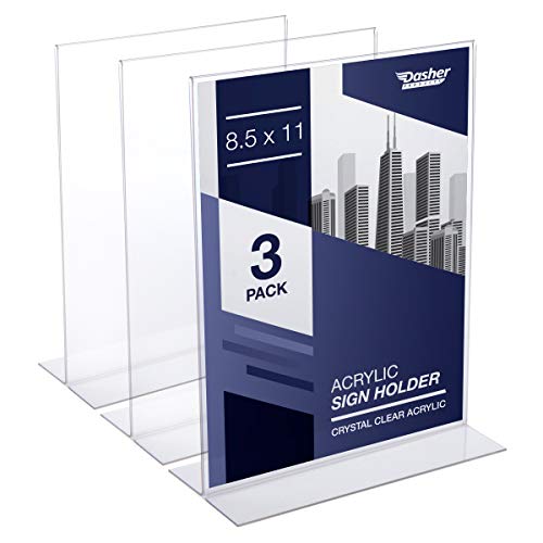 Acrylic Sign Holder 8.5 x 11 - Acrylic T Shape Table Top Display Stand, Double Sided, Bottom Load, Portrait Style Menu Ad Frame. Perfect for Restaurants, Promotions, Photo Frames, Classroom (3 Pack)