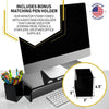 Acrylic Monitor Stand with Matching Pen Holder, 12mm Thick Clear Acrylic Monitor Riser, Laptop Stand for Home, Office, and Work. Computer Desk Riser with Keyboard Storage for LCD LED TV Screen (Black)