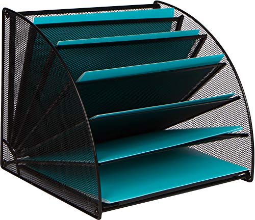 Mesh Office Organizer for Desk - Fan Shaped Desktop Organizer with 6 Compartments for Filing Paper, Bills, Letters. Desk File Organizer for Work, School, Office, Waiting Room, Classroom, and More