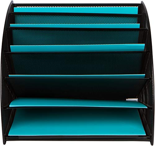 Mesh Office Organizer for Desk - Fan Shaped Desktop Organizer with 6 Compartments for Filing Paper, Bills, Letters. Desk File Organizer for Work, School, Office, Waiting Room, Classroom, and More