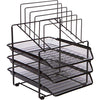 Mesh Desk Organizer and Storage - Office Organizer with 3 Sliding Letter Trays and 5 Vertical File Holders, File Rack for Binders, Folders, Clipboards. Steel Mesh Letter Trays for Desk Organization