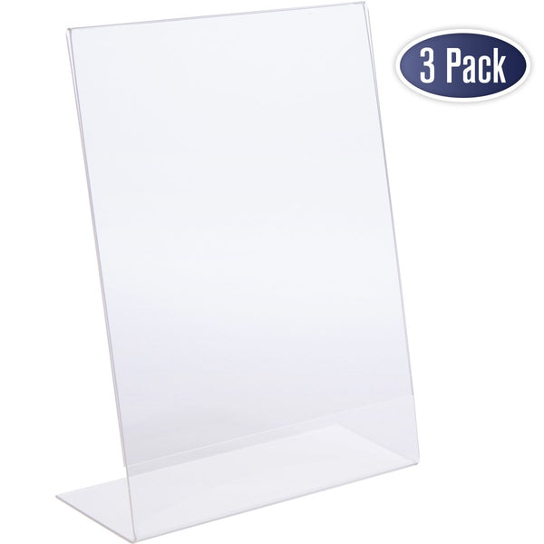 Slant Back Acrylic Sign Holder 8.5 x 11 Inches, Acrylic Stands for Display, Portrait Ad Frames, Flyer Holder, Menu Holder Paper Stand, Table Sign Holders for Home, Office, Store, Restaurant (3 Pack)