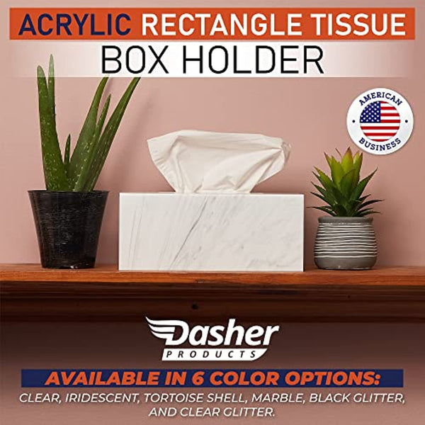 Acrylic Tissue Box Holder, Clear Tissue Box Dispenser for Facial Tissue, Napkins, Dryer Sheets. Perfect Cover for Bathroom, Desks, Countertops, Vanity, Bedroom, Night Stands (Rectangle, Marble)