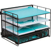 Mesh Office Organizer for Desk � Desk Organizer with 4 Tiers and Sliding Drawer for Storing Office Supplies, Files, Folders, Pens, Pencils. Black Desktop Organizers for Home or Office Storage (4 Tier)