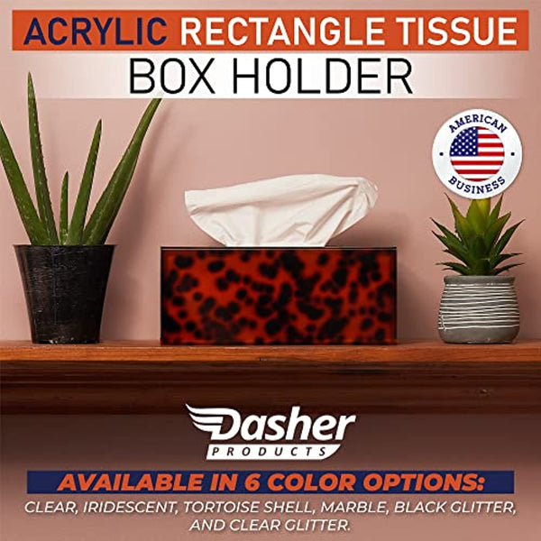 Acrylic Tissue Box Holder, Clear Tissue Box Dispenser for Facial Tissue, Napkins, Dryer Sheets. Perfect Cover for Bathroom, Desks, Countertop, Vanity, Bedroom, Night Stands (Rectangle, Tortoise Shell)