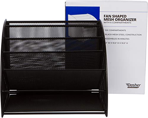 Mesh Office Organizer for Desk - Fan Shaped Desktop Organizer with 6 Compartments for Filing Paper, Bills, Letters. Desk File Organizer for Work, School, Office, Waiting Room, Classroom, and More