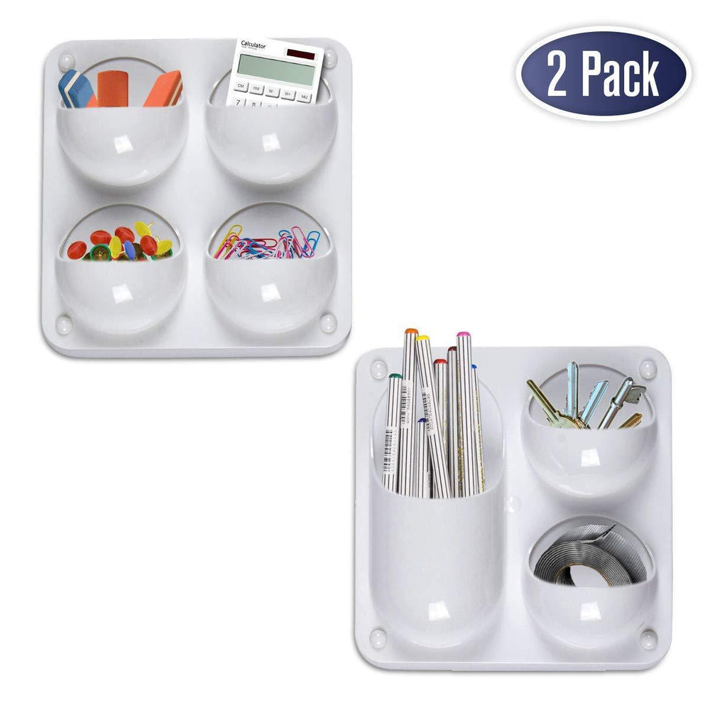Wall Storage Magnetic Organizer Caddy - Self Adhesive with Multiple Mounting Options. Store Pens, Pencils, Sticky Notes and Other Supplies for Office, Kitchen, Refrigerator, Locker, Cubicle, and More