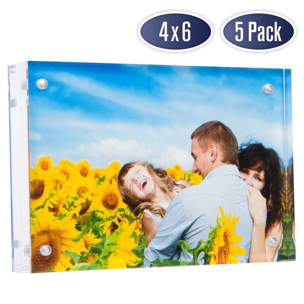 Dasher Products Acrylic Picture Frame 4x6 - Double Sided Magnetic Photo Frame (5 Pack)