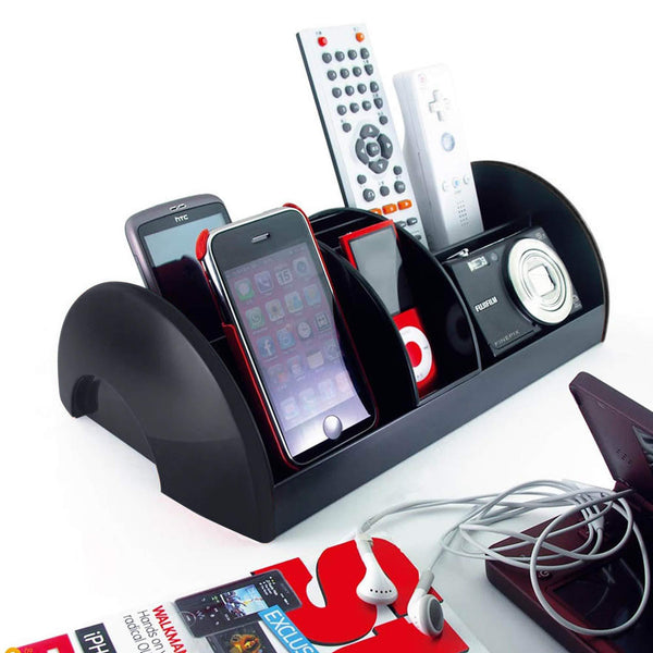 Desk Organizer with Sliding Middle Section, Home Accessories Organizer for Remote Control, Mobile Phone, Mail, Media, and More. Works as a Nightstand Organizer, Cell Phone Desk Caddy, Livingroom Decor