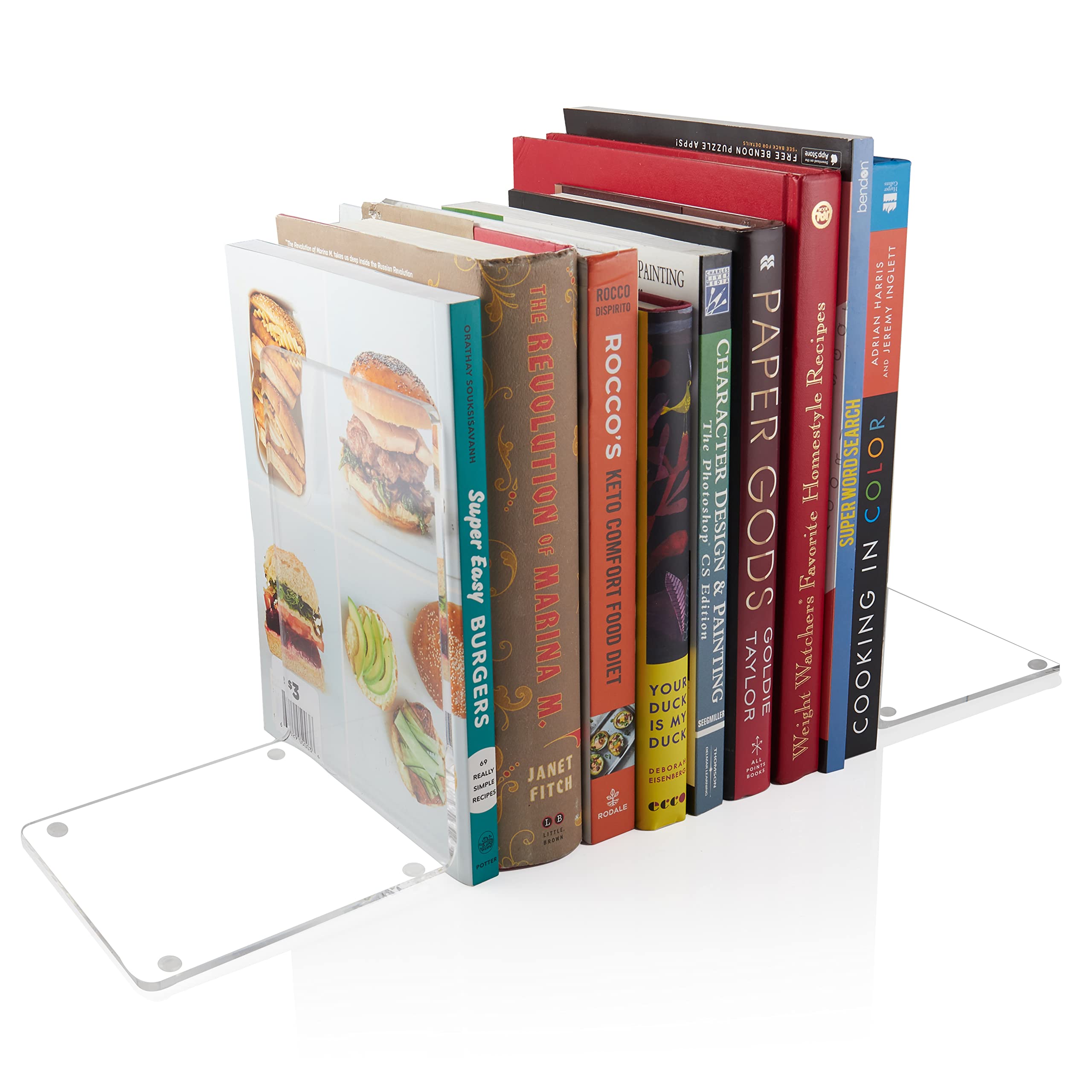 Acrylic Bookends, 2 Pairs of Clear Invisible Book Ends for Shelves, 4m