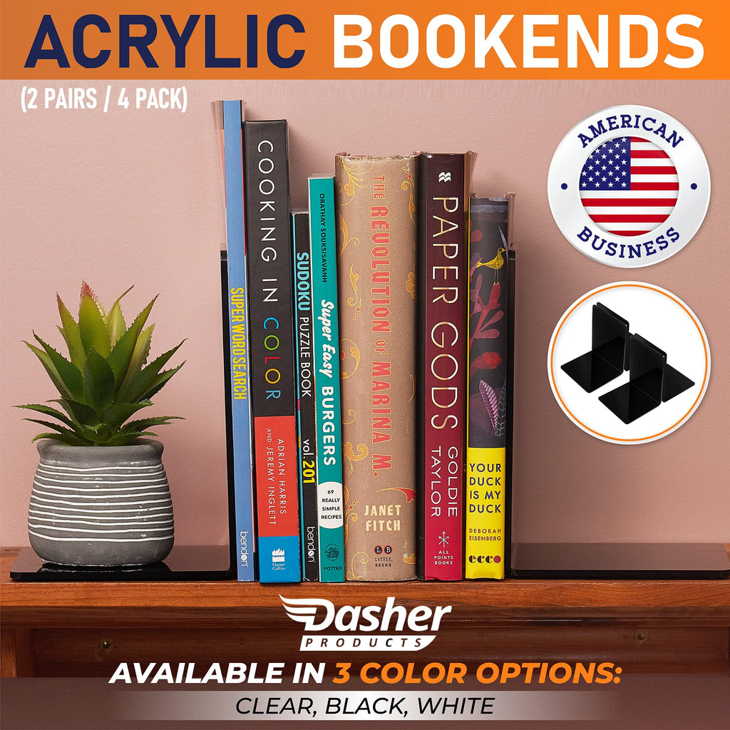 Acrylic Bookends, 2 Pairs of Clear Invisible Book Ends for Shelves, 4m ...