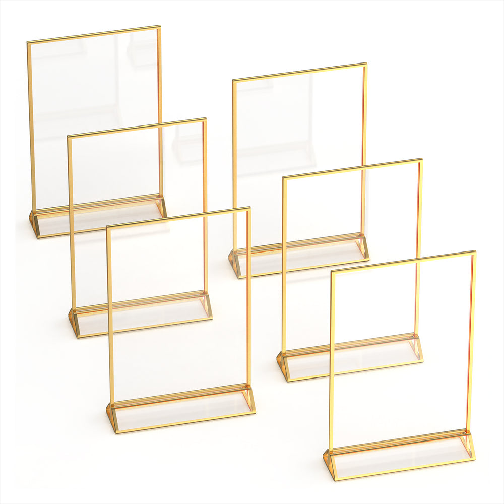 Gold Picture Frames Double Sided - 6 Pack - 4x6 Acrylic Gold Table Number Holders, Clear Easel Table Stands for Signs, Gold Frames for Wedding Table Numbers, Menu Holder, Photo Frame